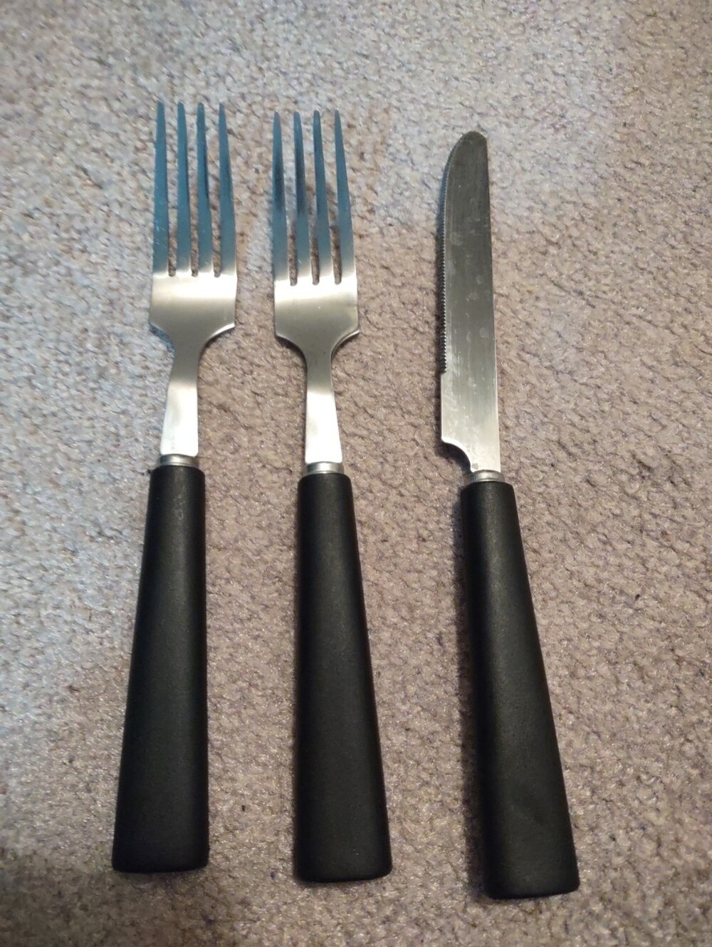Unbranded Stainless Black Plastic Cutlery 2 Forks 1 Knife